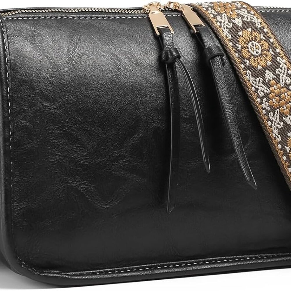 Women PU Leather Crossbody Bag Vintage Stylish Shoulder Purse with Adjustable St